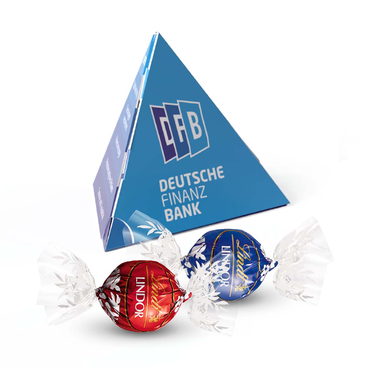 Bedruckte Pyramidenbox mit Lindt Lindor Kugeln