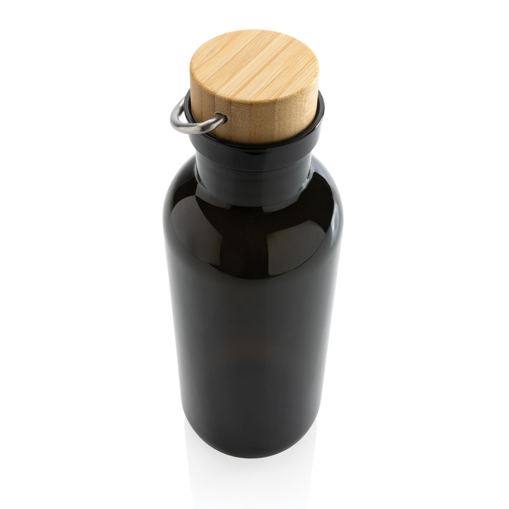 RCS rPET Flasche with Bambusdeckel und Griff – schwarz