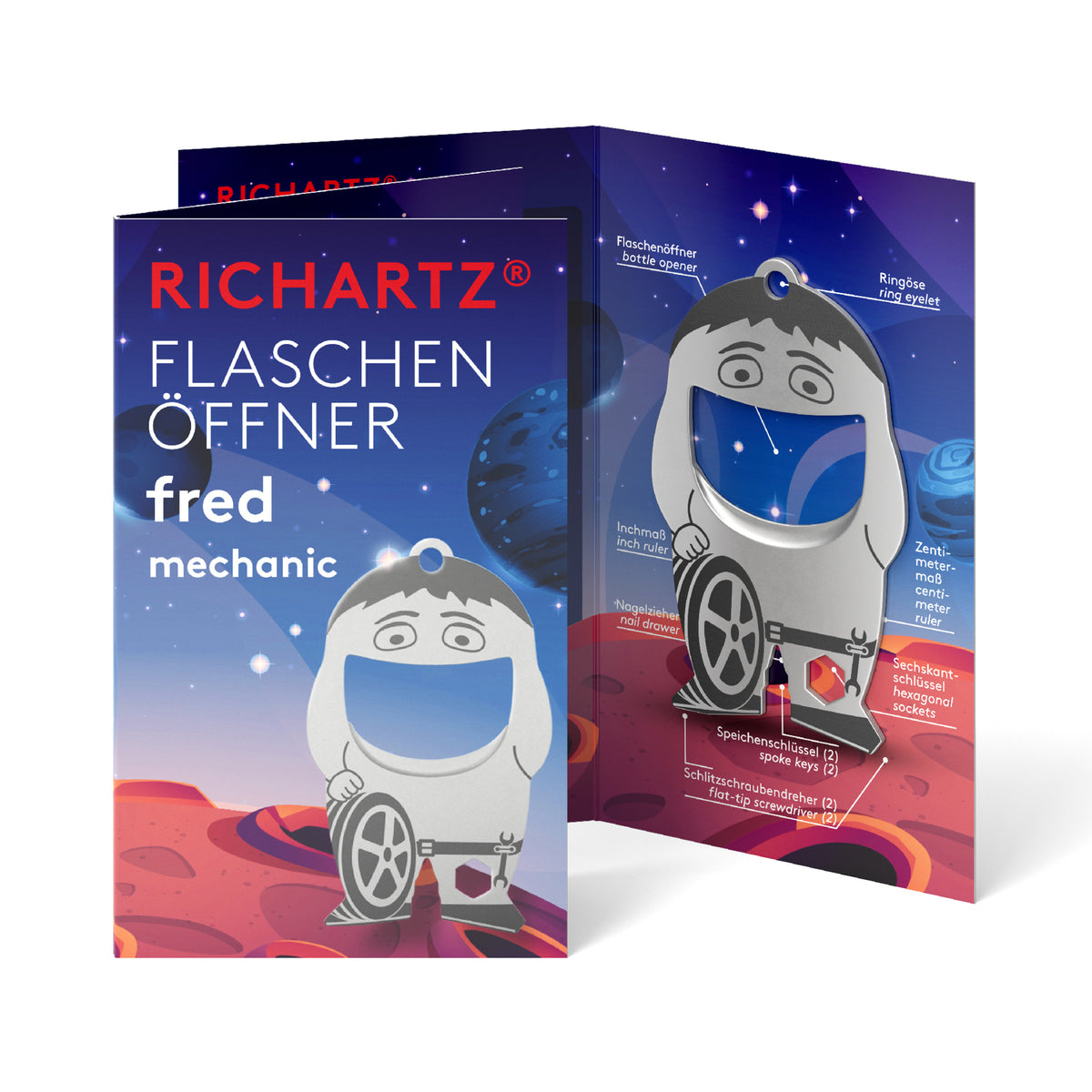 RICHARTZ Flaschenöffner fred mechanic für Werkstatt und Kfz – Verpackung