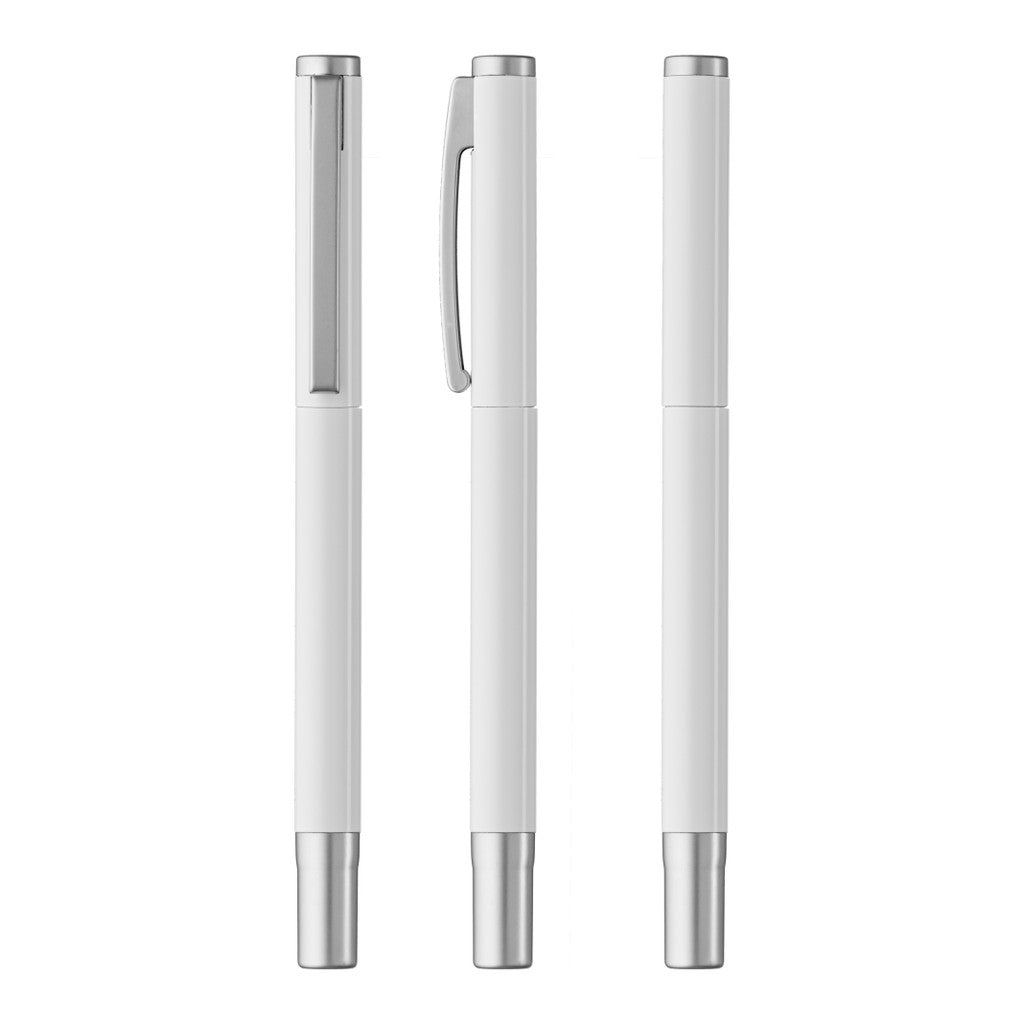 Rollerball aus Metall mit Bügelclip und Kappe – Weiß