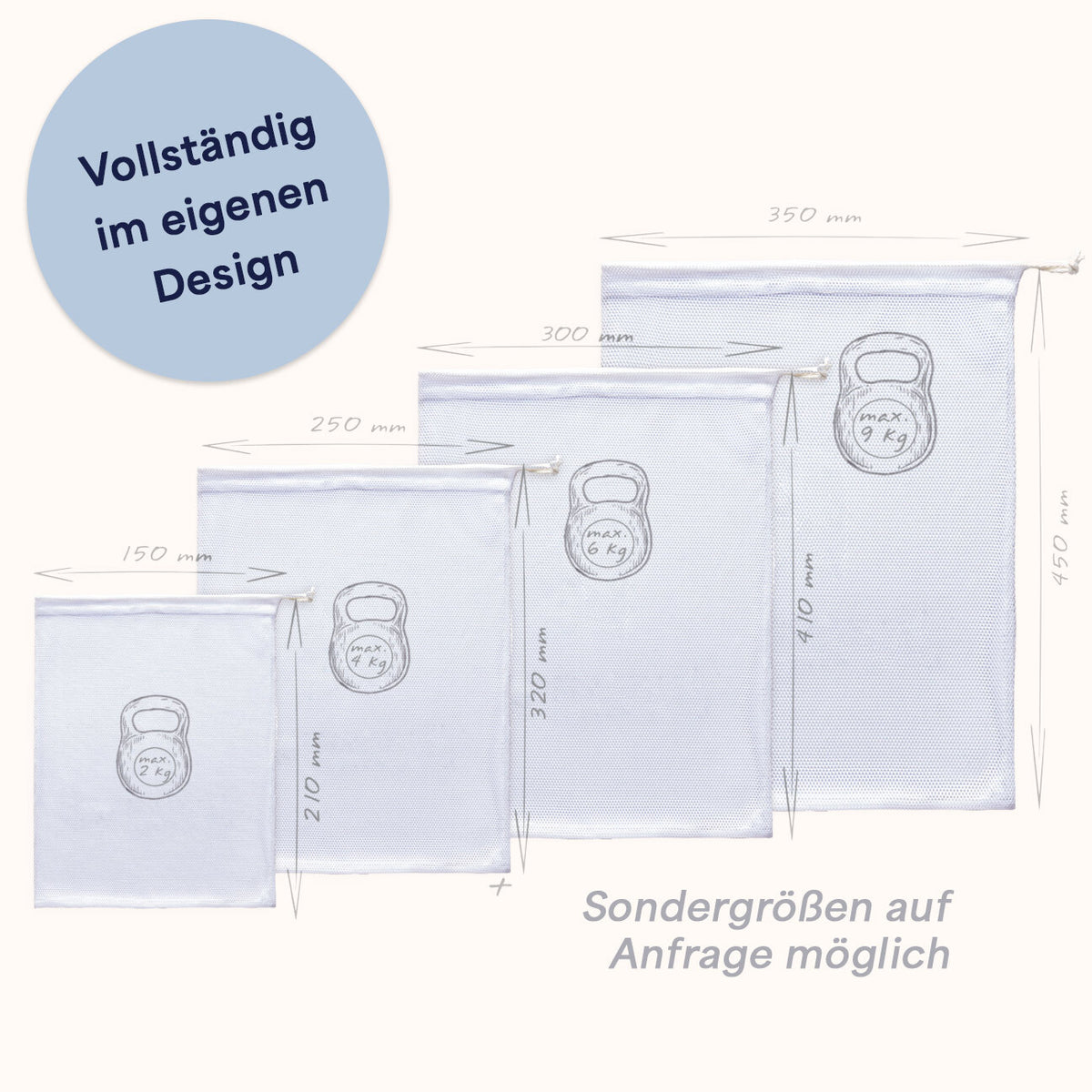 Netzbeutel mit Kordelzug und Druckmotiv, gefüllt mit Obst, Ansicht 2