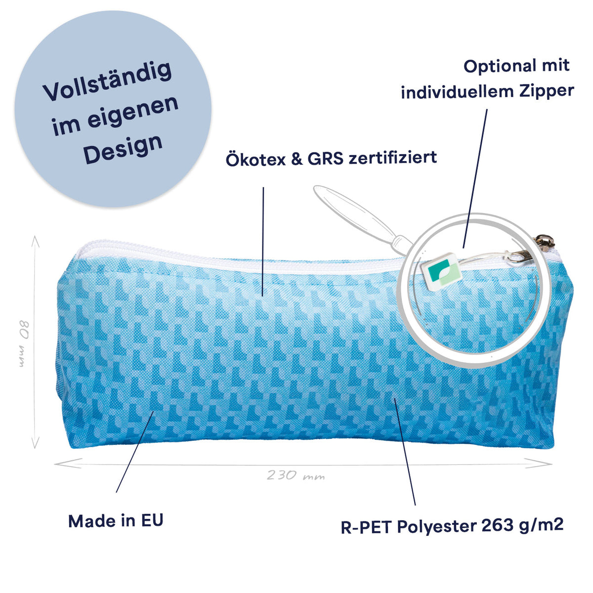 Federmäppchen mit Reißverschluss und vollflächigem Druckmotiv, gefüllt mit Stiften, Ansicht 2