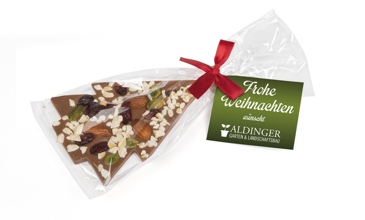Schoko Christmas Tree im Cellophantütchen mit roter Schleife