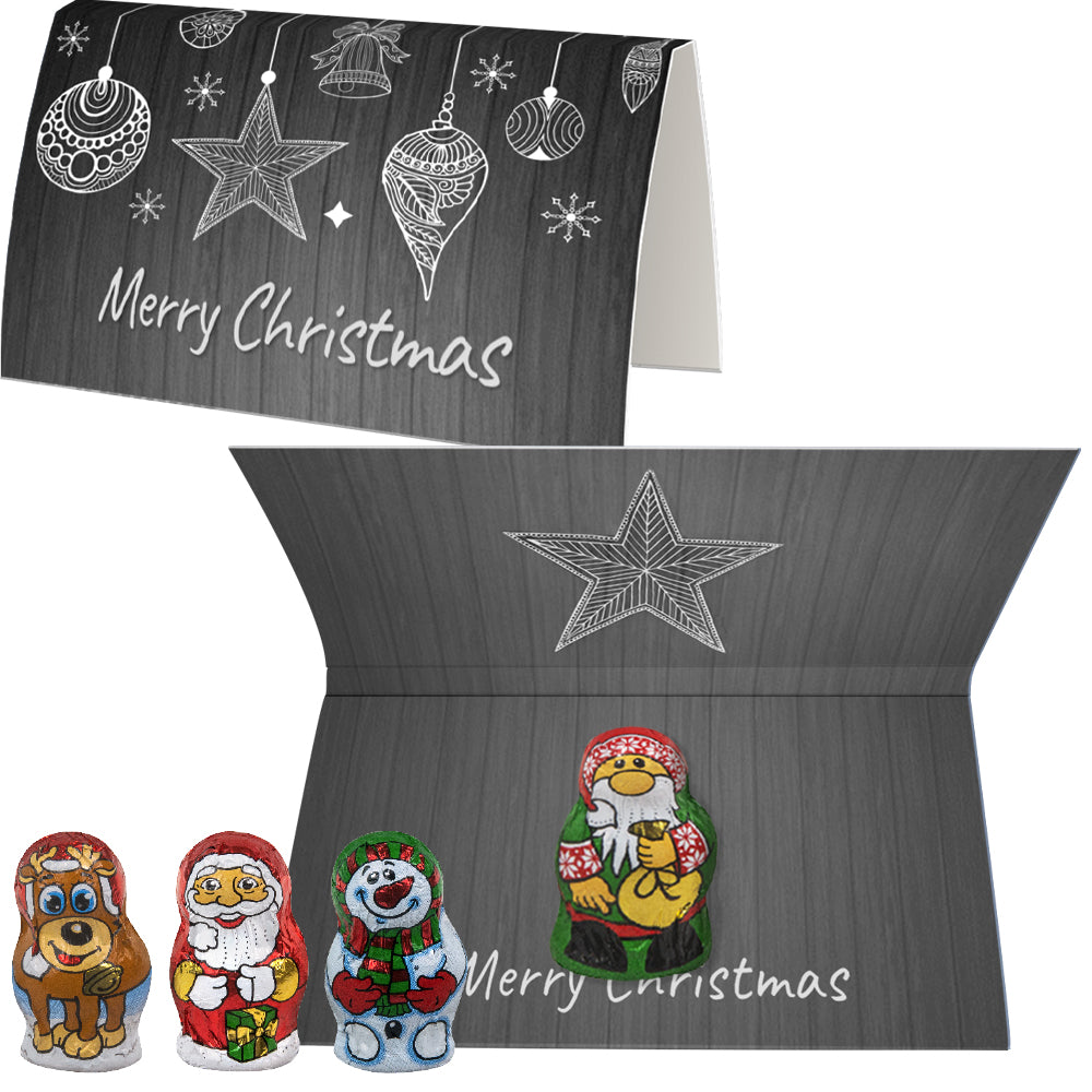 Schoko Weihnachtsmänner in der Werbekarte A6 – Schoko Weihnachts Mix, ca. 7 g