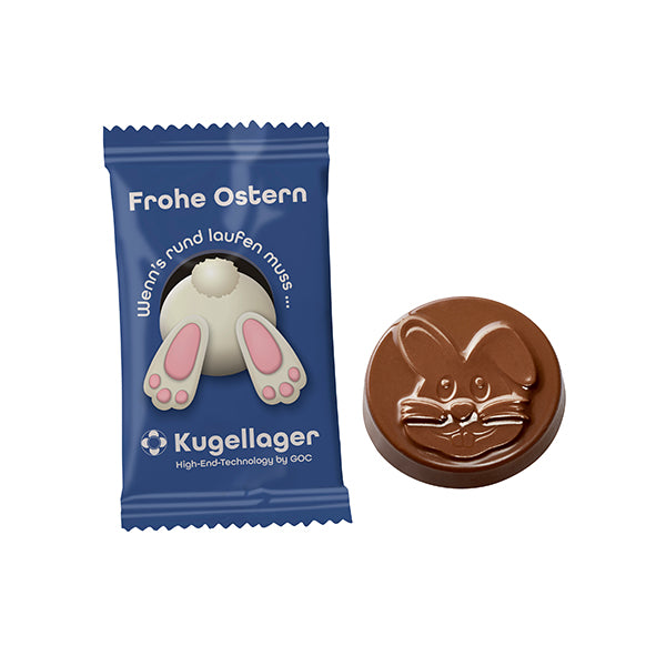 Schokotaler mit Osterhase im bedruckten Flowpack aus Folie