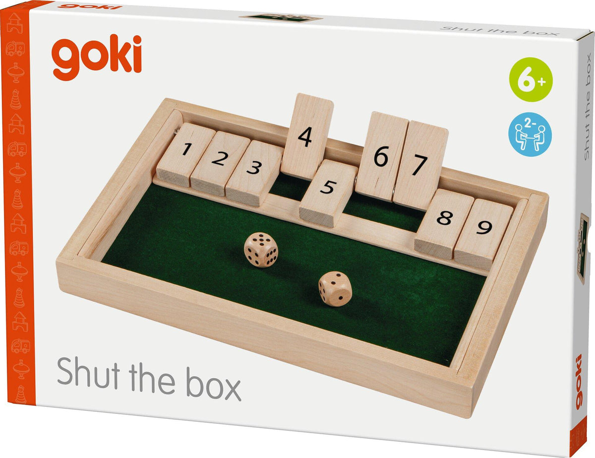 Shut the box Würfelspiel in Holzbox, 25,6 x 17,7 cm – Verpackung