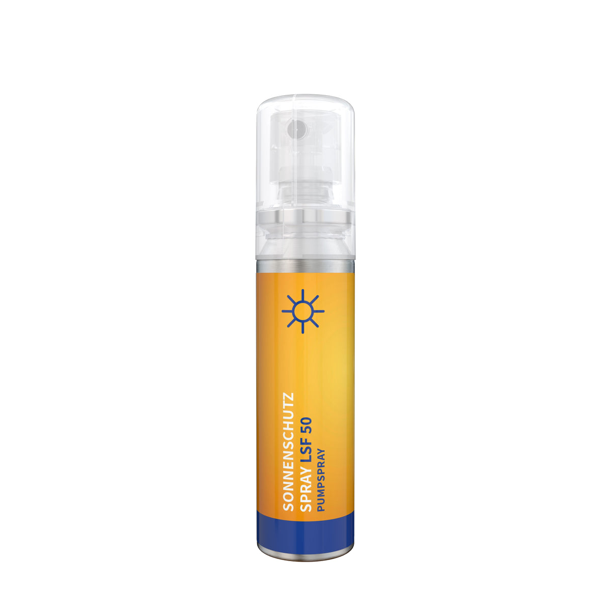 Sonnenschutzspray LSF 50 20 ml Aludose mit wählbarem Etikett – weiß