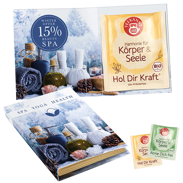 Bedruckte Faltkarte mit Beutel Bio Kräutertee von Teekanne