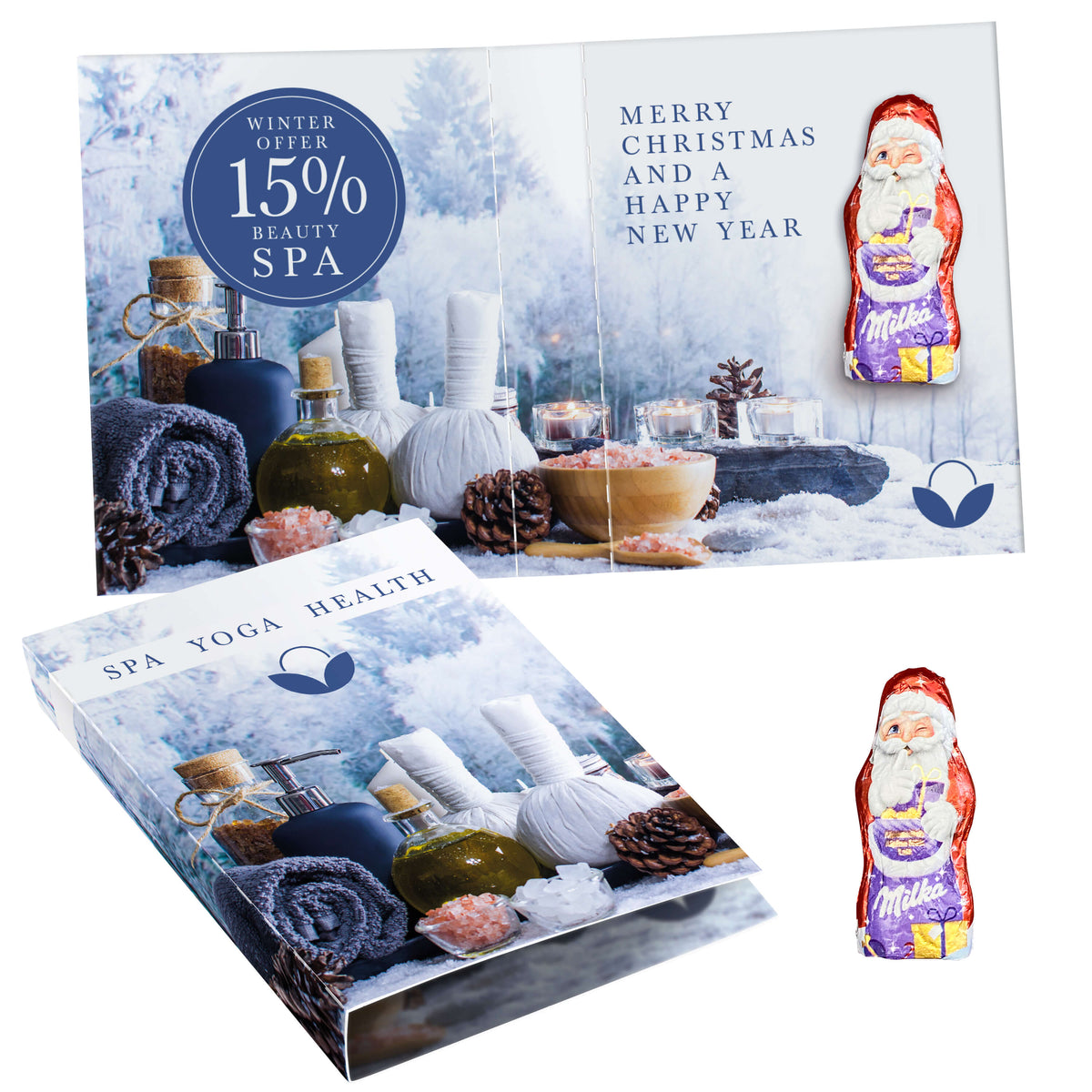 Süßes Briefchen als bedruckte Faltkarte mit Milka Mini Weihnachtsmann