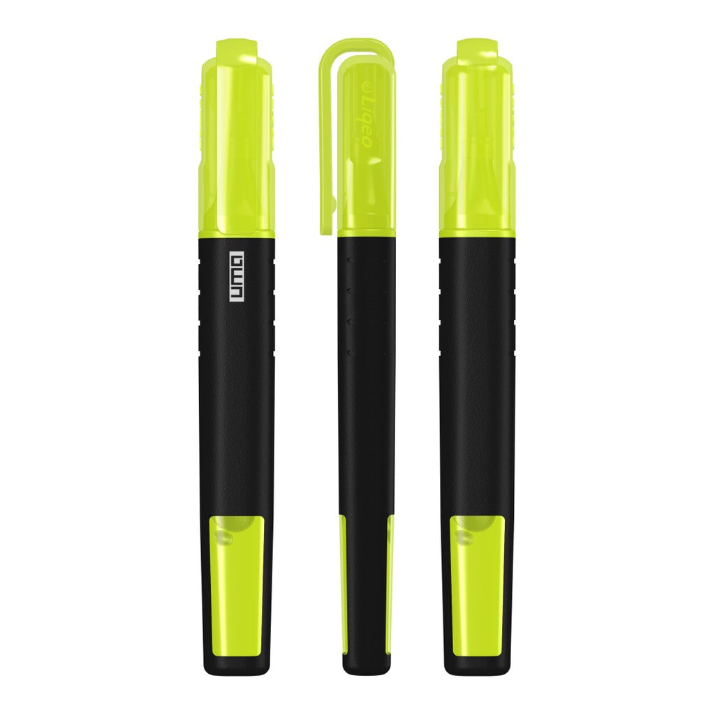 Textmarker in Stiftform mit transparenter Kappe – Neongelb