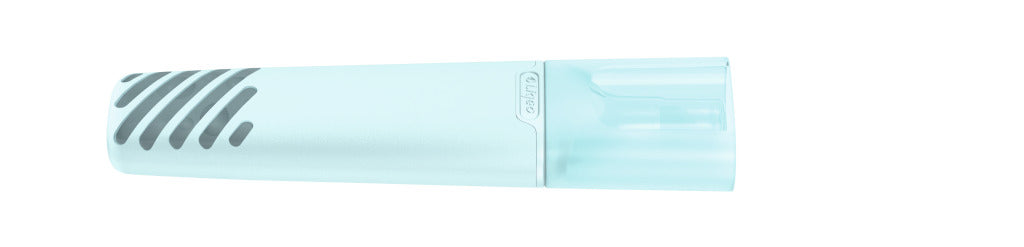 Textmarker mit transparenter Kappe und Griffrillen – Pastell blau