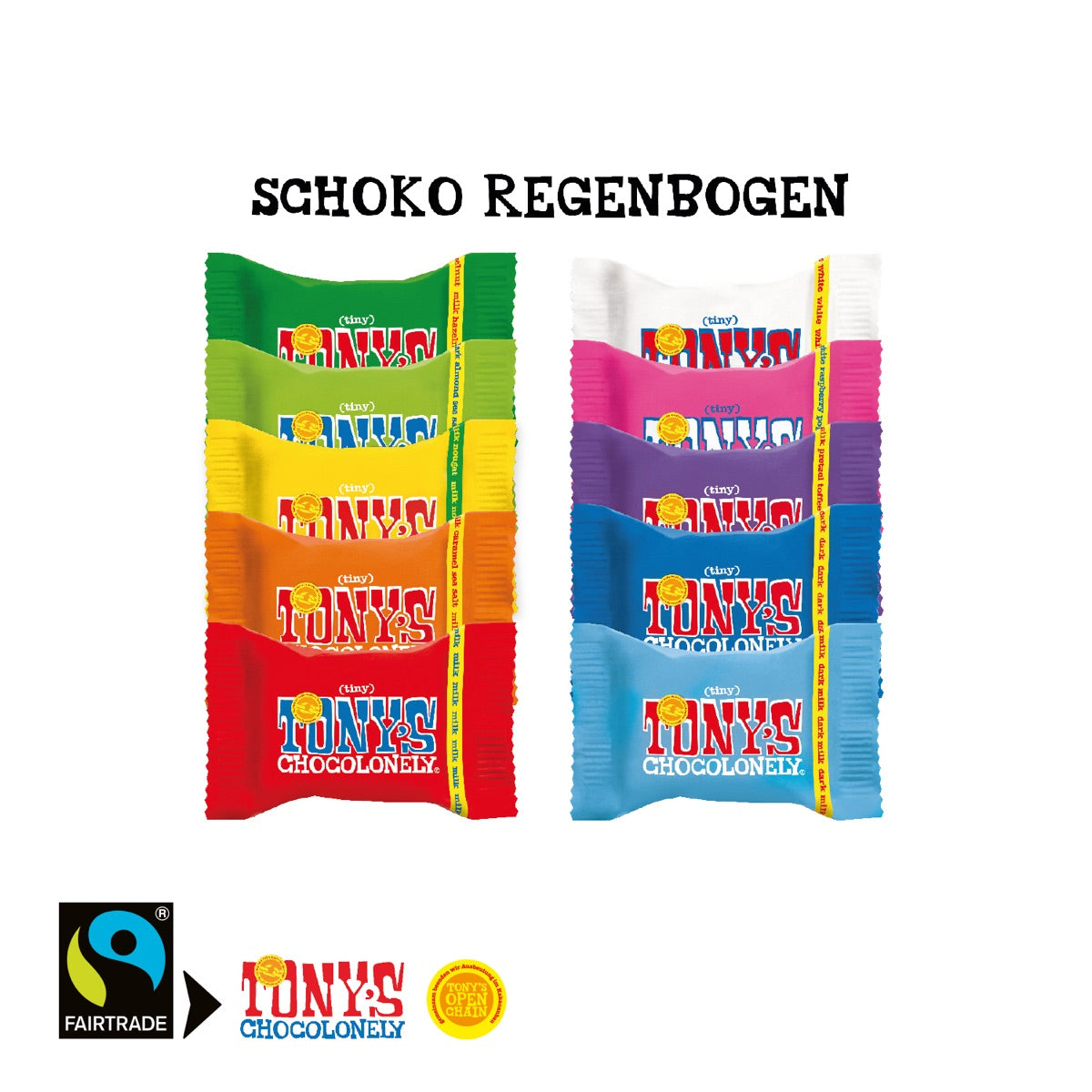 Banderole geöffnet mit einer kleinen Tafel Tiny Tony's Schokolade