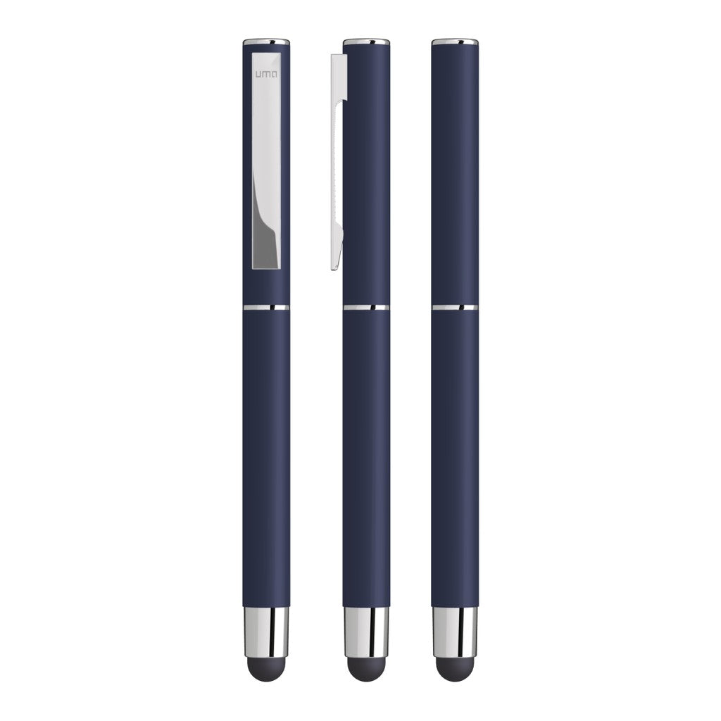 Touchpen aus Metall mit gummiertem Schaftende – Dunkelblau