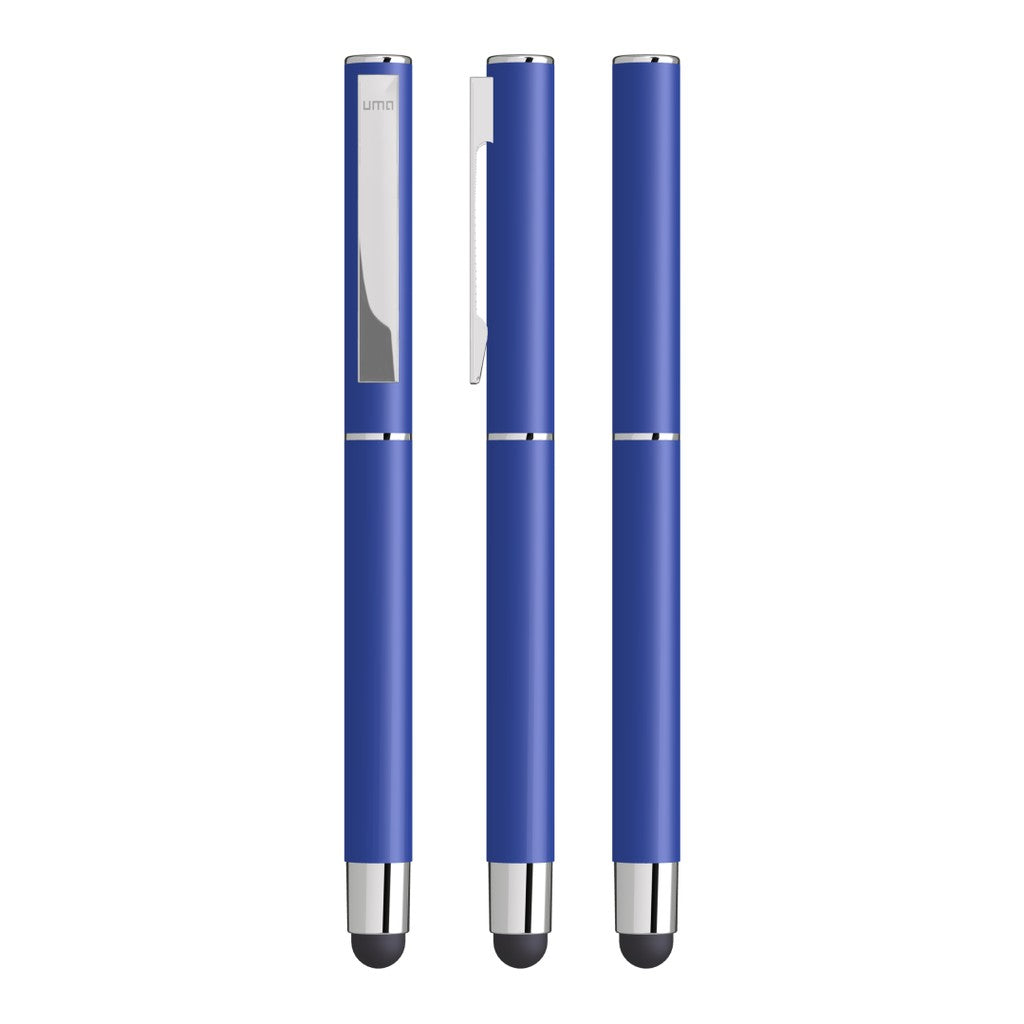 Touchpen aus Metall mit gummiertem Schaftende – Mittelblau