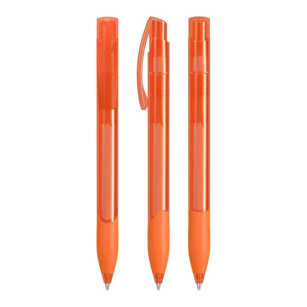 Transparenter Druckkugelschreiber mit Gummigriffzone – Orange