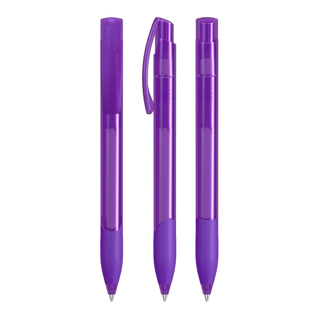 Transparenter Druckkugelschreiber mit Gummigriffzone – Violett