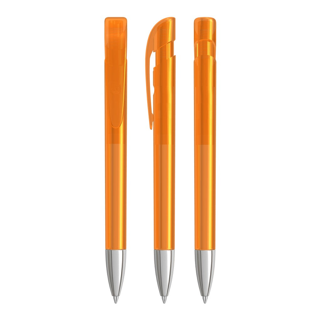 Transparenter Druckkugelschreiber mit Metallspitze – Orange