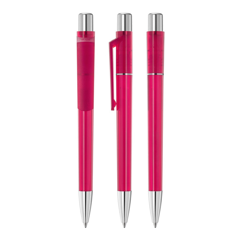 Transparenter Druckkugelschreiber mit schwerer Metallspitze – Magenta
