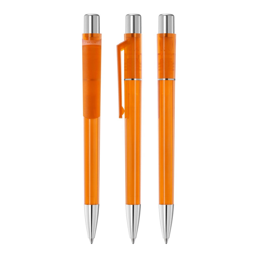 Transparenter Druckkugelschreiber mit schwerer Metallspitze – Orange