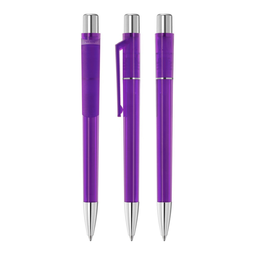 Transparenter Druckkugelschreiber mit schwerer Metallspitze – Violett
