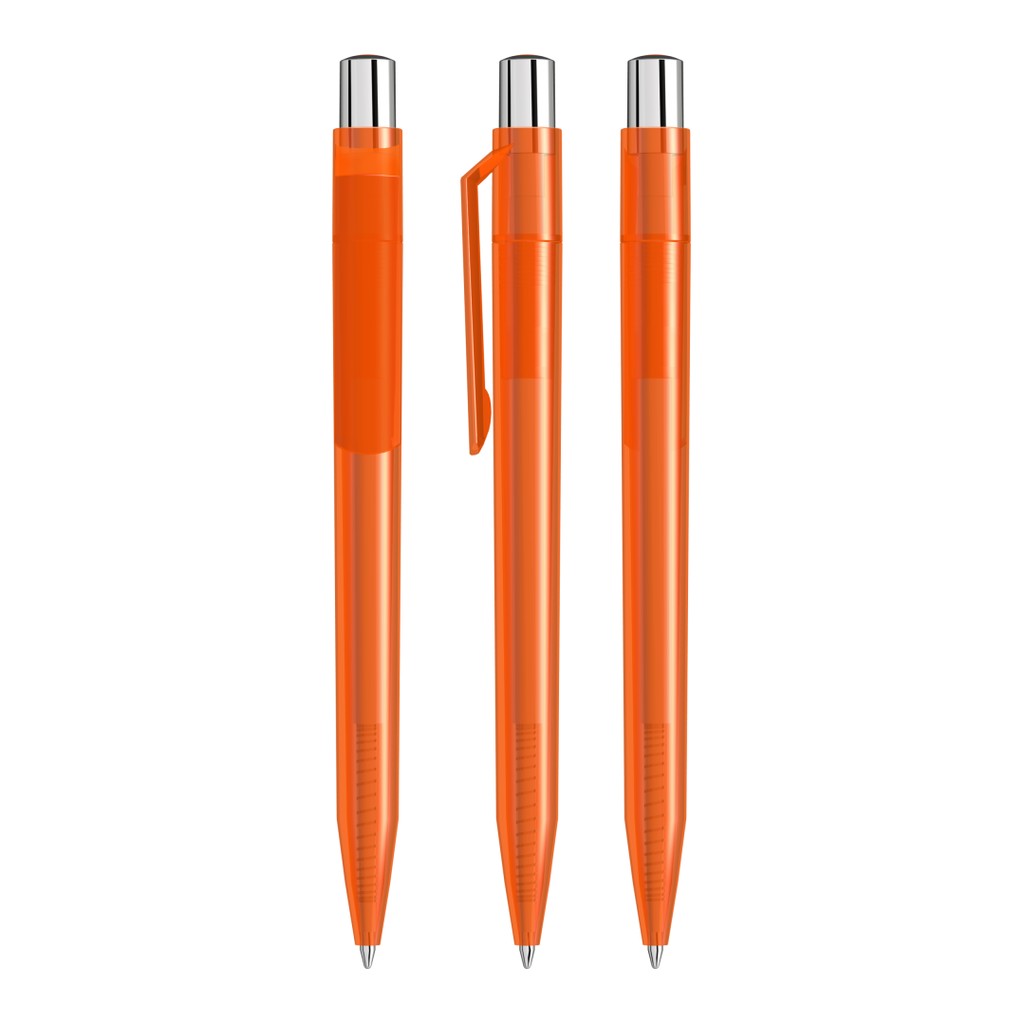 Transparenter Druckkugelschreiber mit Silberdrücker – Orange