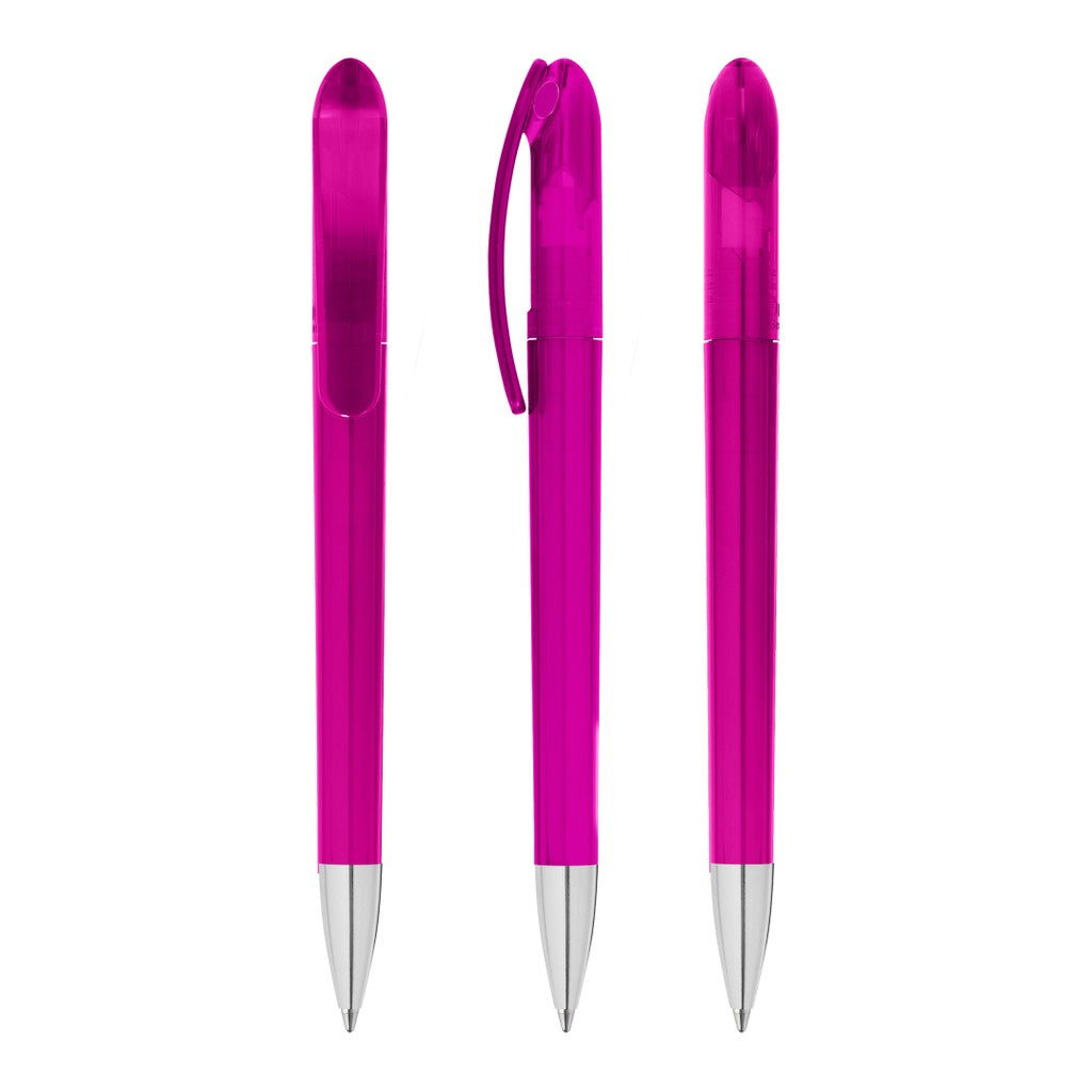 Transparenter Kugelschreiber mit farbigem Stopfen – Magenta