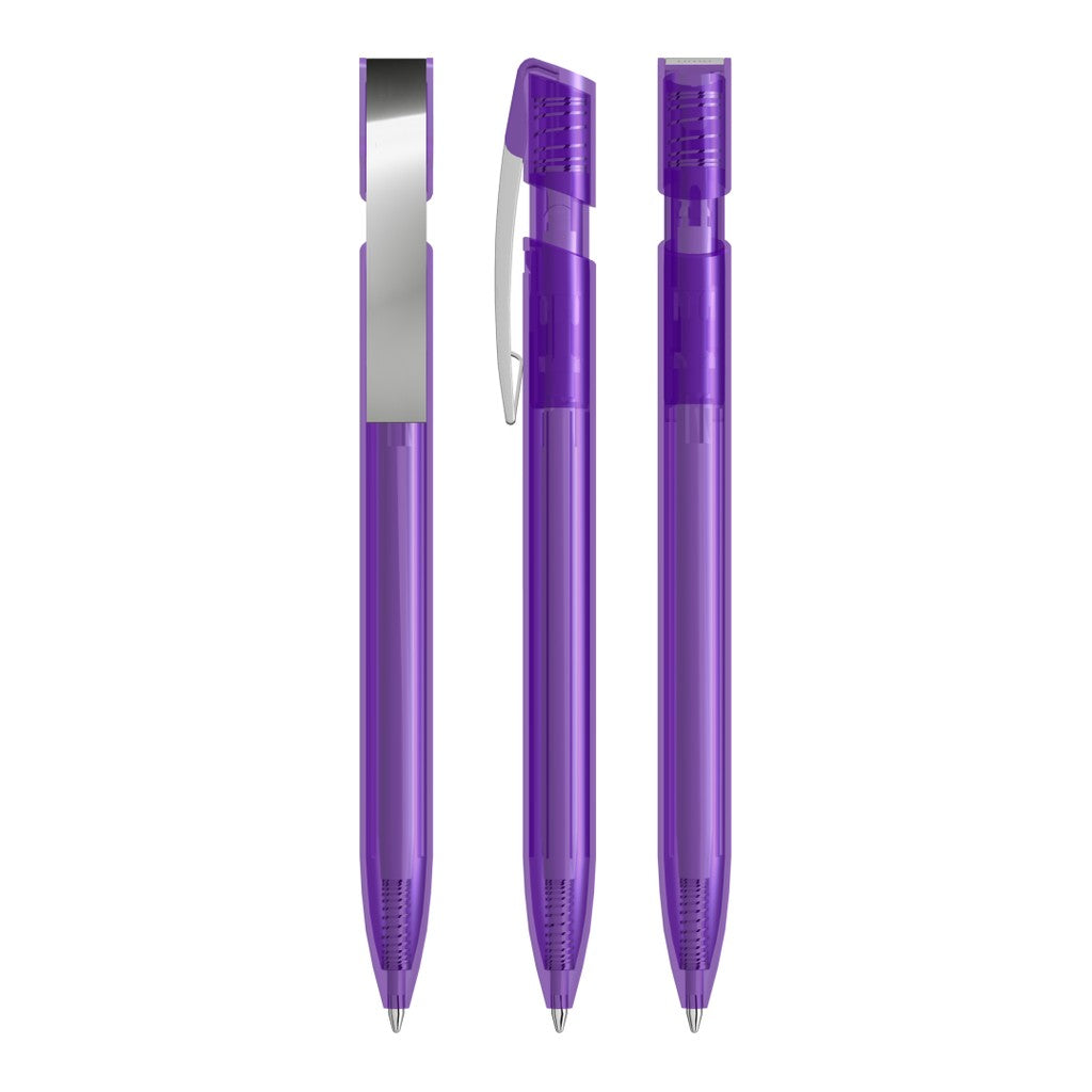 Transparenter Kugelschreiber mit Metallclip – Violett