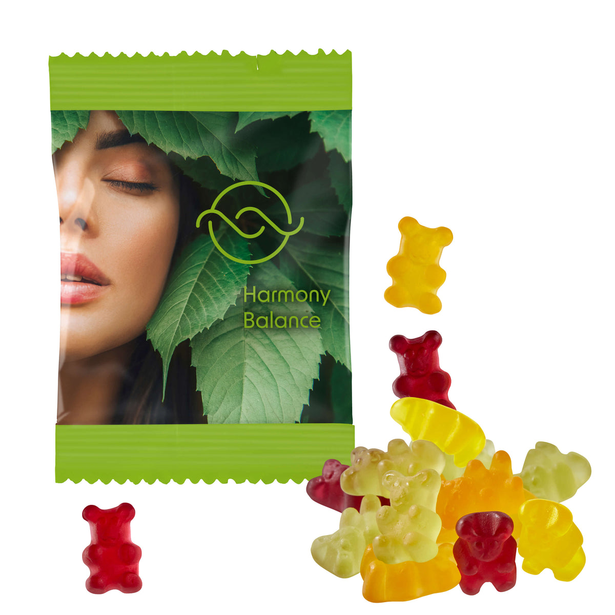 Bio Fruchtgummi Bärchen ohne Gelatine im bedruckten Werbetütchen 85 x 60 mm