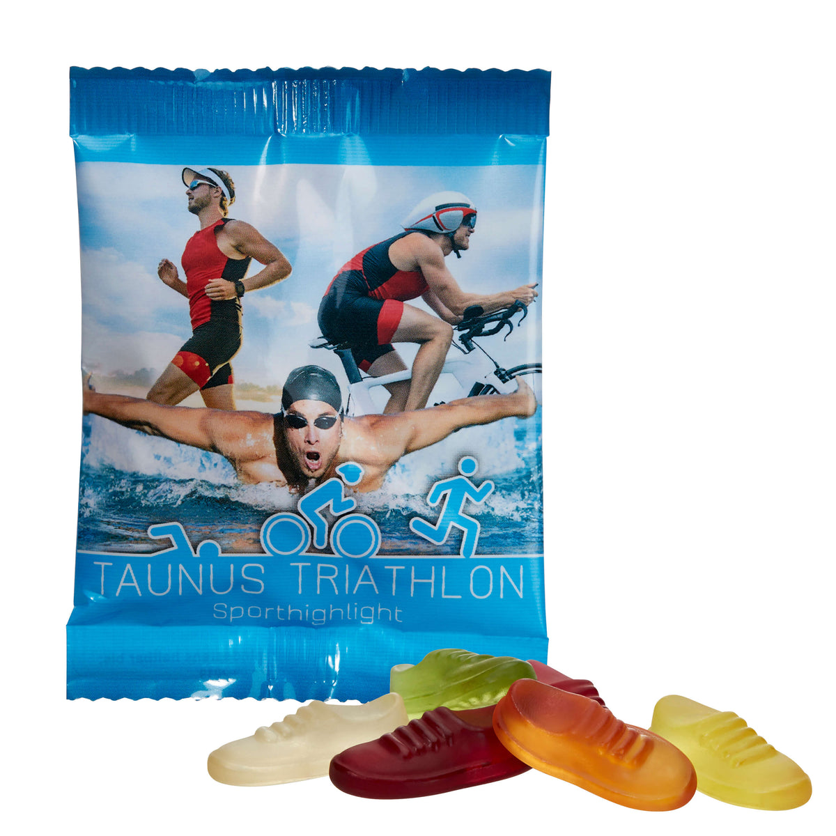 Fruchtgummi Laufschuhe im bedruckten Werbetütchen 100 x 75 mm