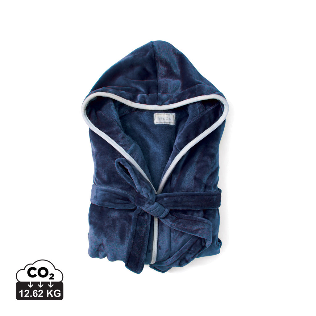 VINGA Louis Luxus Plüsch GRS rPET Bademantel Größe L/XL – navy blau