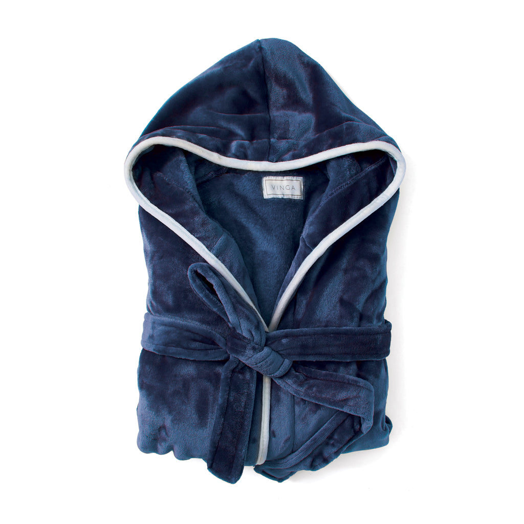 VINGA Louis Luxus Plüsch GRS rPET Bademantel Größe L/XL – navy blau
