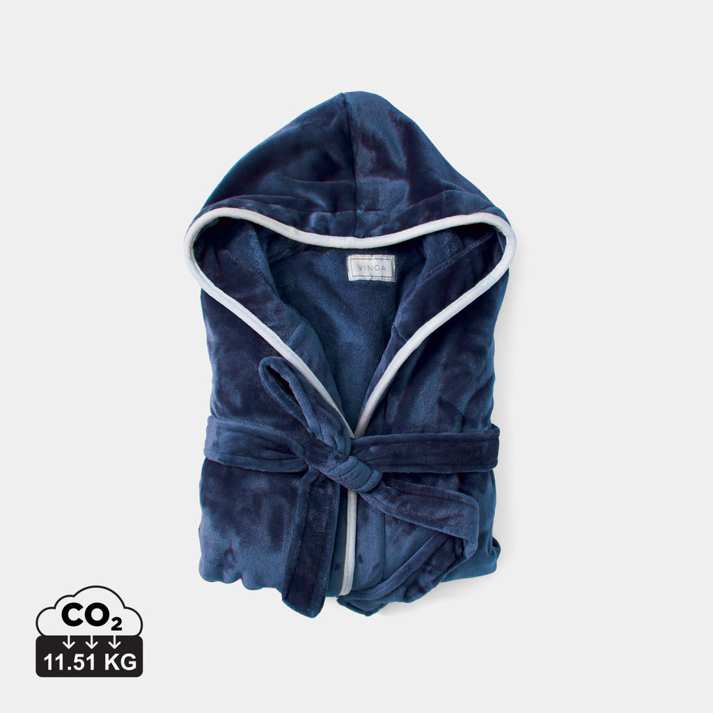 VINGA Louis Luxus Plüsch GRS rPET Bademantel Größe S/M – navy blau