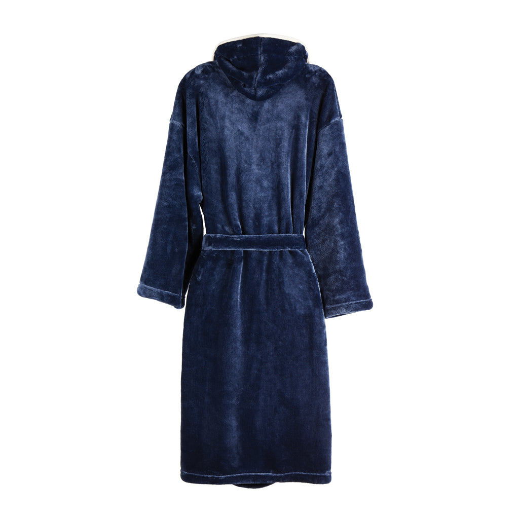 VINGA Louis Luxus Plüsch GRS rPET Bademantel Größe S/M – navy blau