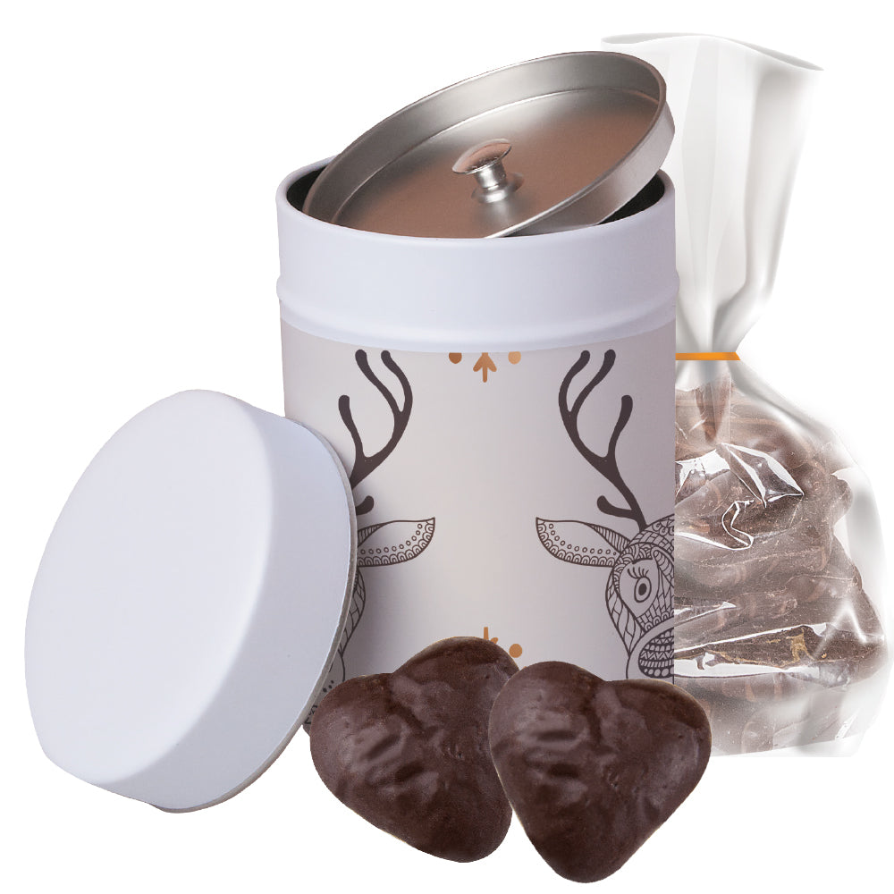 Weihnachtsgebäck in der Metalldose – Lebkuchen Schokoherzen gefüllt, ca. 100 g
