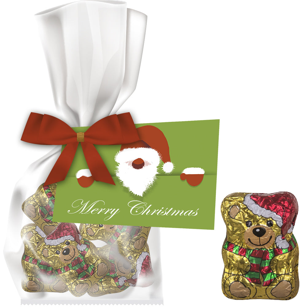 Weihnachtsmandeln im Flachbeutel mit Werbekarte – Schoko Weihnachtsbärchen, ca. 35 g
