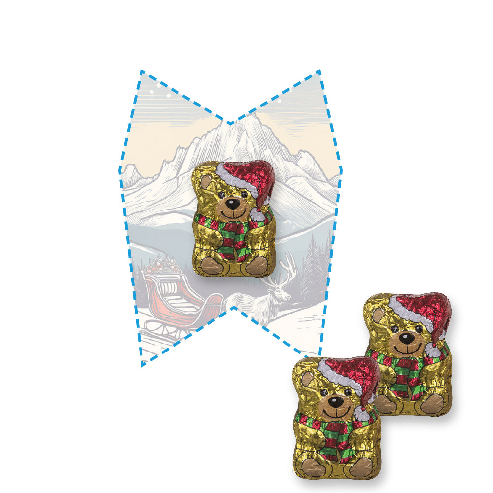 Weihnachtsschokolade auf der Flyerkarte in eigener Form – Schoko Weihnachtsbärchen, ca. 7 g