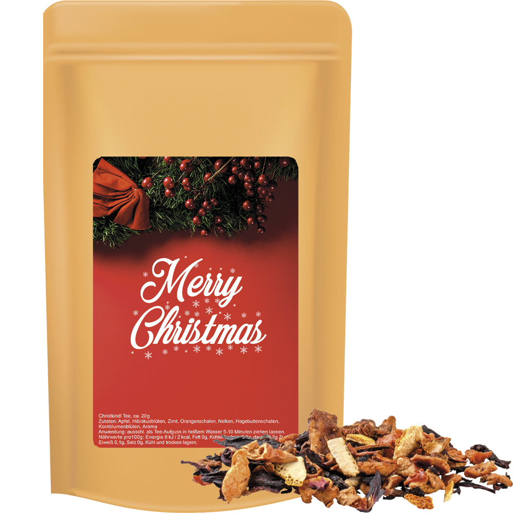 Weihnachtstee im Standbeutel Midi aus Kraftpapier – Omas Bratäpfelchen Tee, ca. 55 g