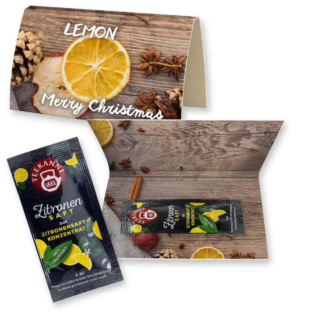 Weihnachtstee in der Werbekarte A6 gefaltet – Zitronensaft, ca. 4 g