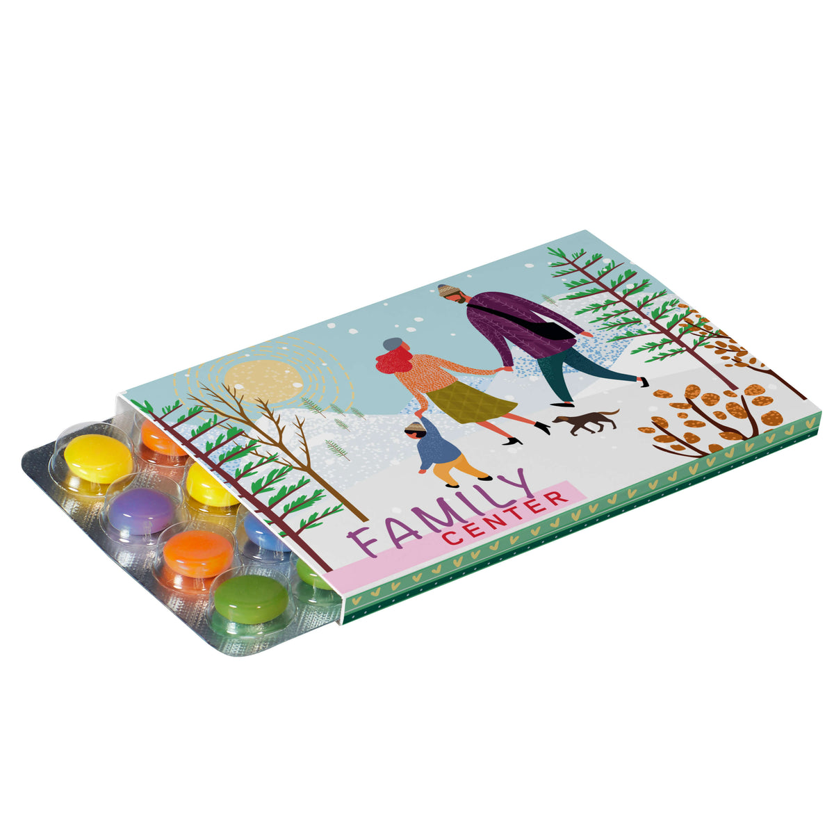 Flacher weißer Werbeschuber mit Druck für den Mini Adventskalender, 7 mm hoch