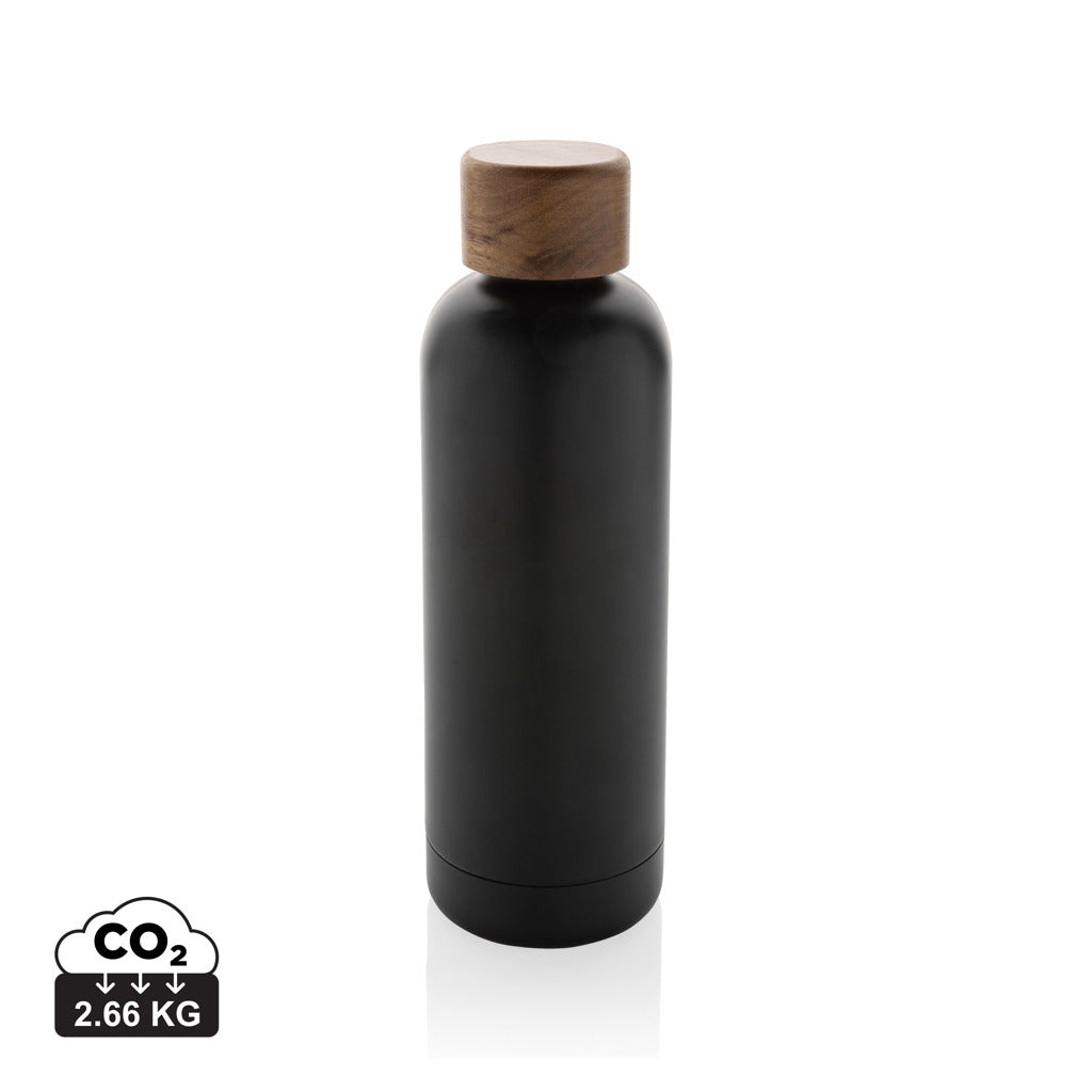 Wood Vakuumflasche aus RCS recyceltem Stainless-Steel – schwarz