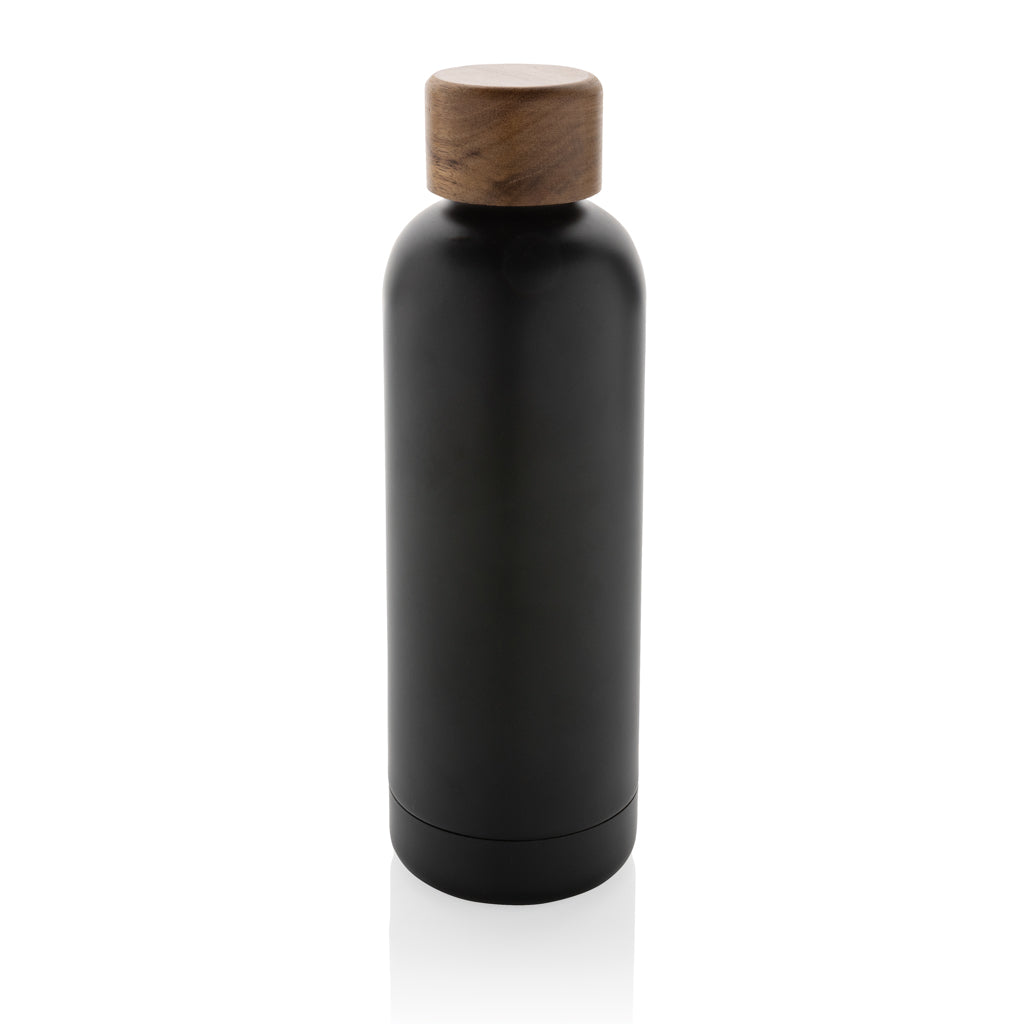 Wood Vakuumflasche aus RCS recyceltem Stainless-Steel – schwarz