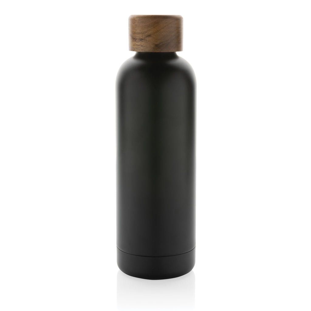 Wood Vakuumflasche aus RCS recyceltem Stainless-Steel – schwarz