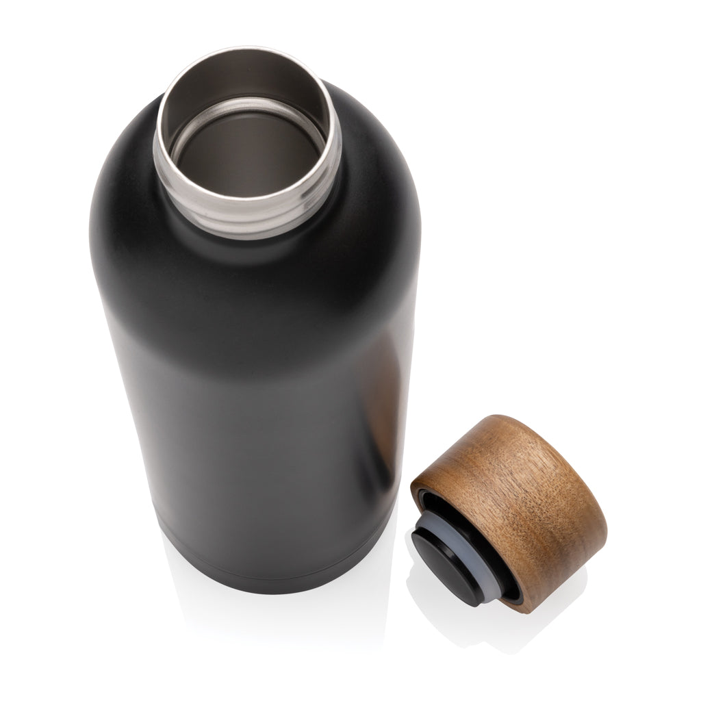 Wood Vakuumflasche aus RCS recyceltem Stainless-Steel – schwarz