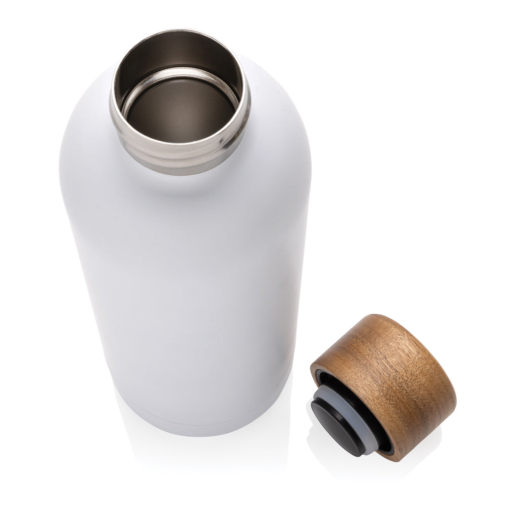 Wood Vakuumflasche aus RCS recyceltem Stainless-Steel – weiß
