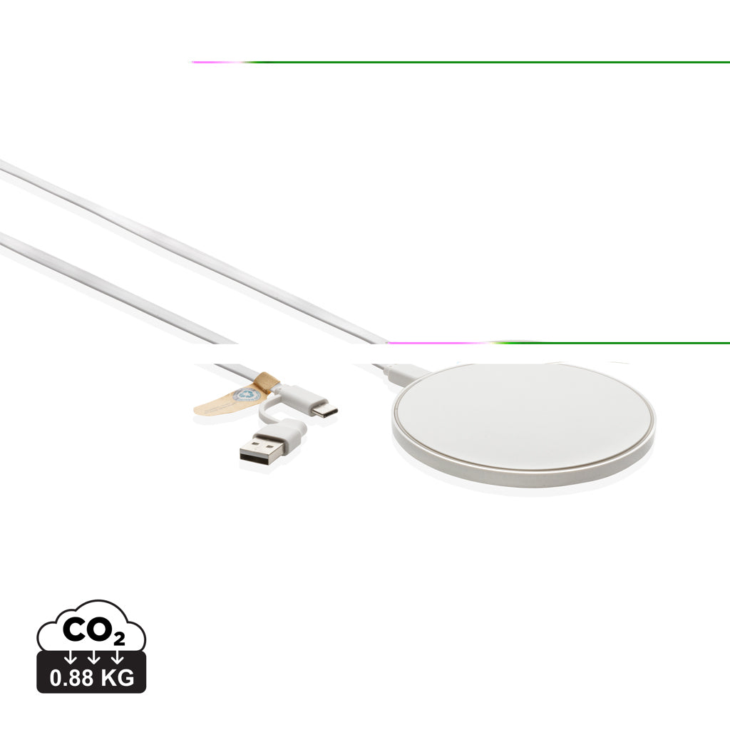 10W Wireless Charger aus RCS Standard recyceltem Kunststoff – weiß