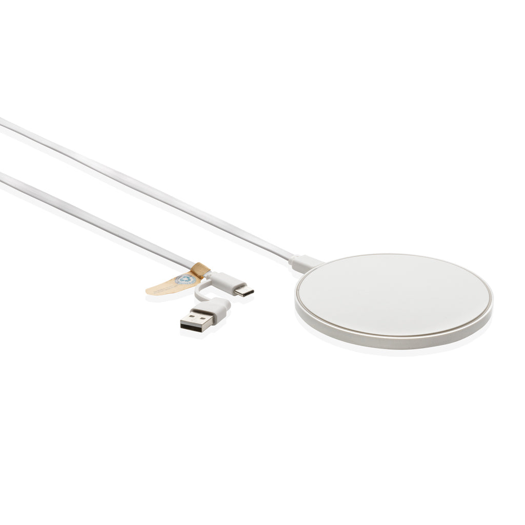10W Wireless Charger aus RCS Standard recyceltem Kunststoff – weiß