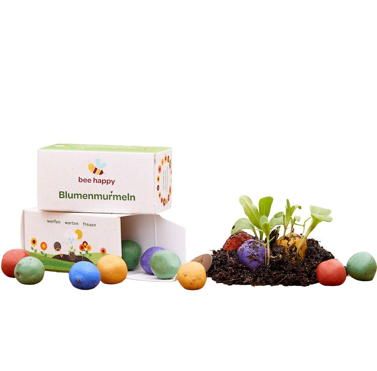 12 Blumenmurmeln in Faltschachtel mit Logo bedrucken – Ansicht