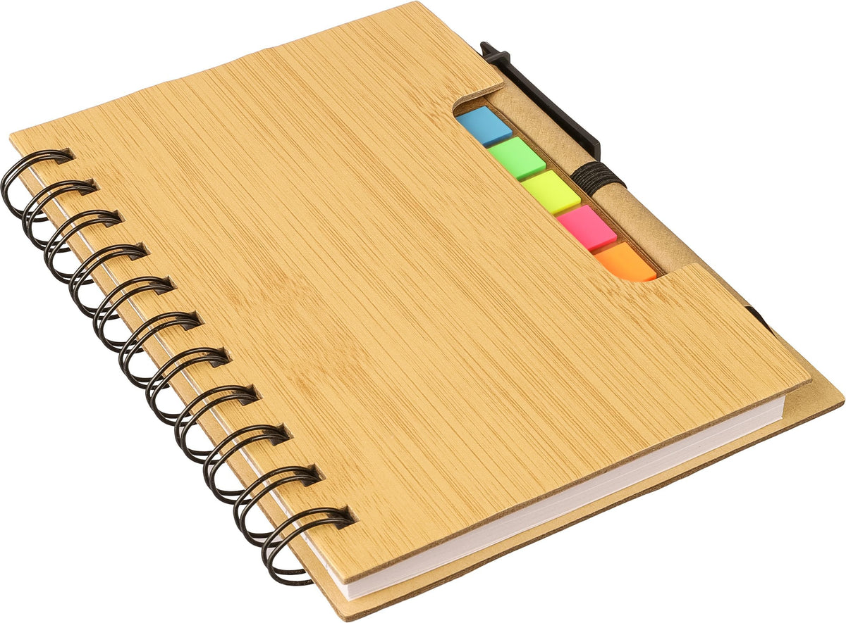 Notizbuch Niall, Bambus Optik, Mit Haftnotizen und Kugelschreiber