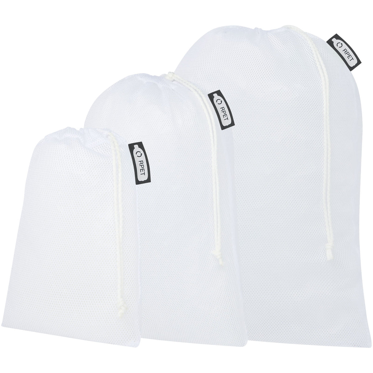 3er Set Polyester Zuziehbeutel – Weiss