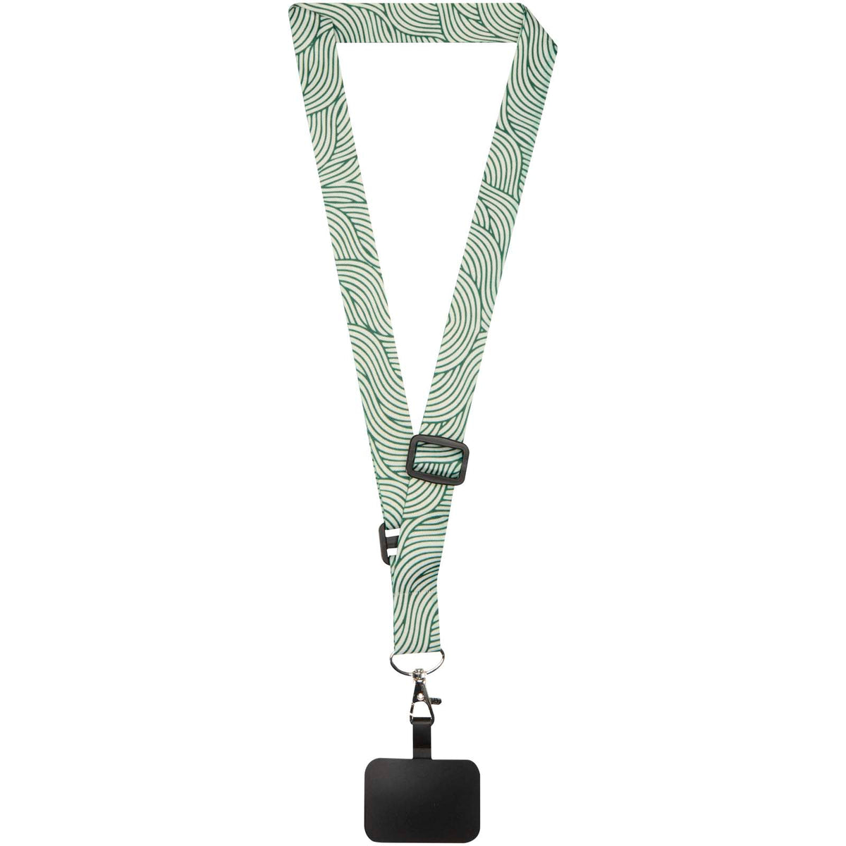 Lyra Verstellbares Lanyard aus PET mit Telefonhalterung und Sublimationsdruck – Schwarz / Weiss